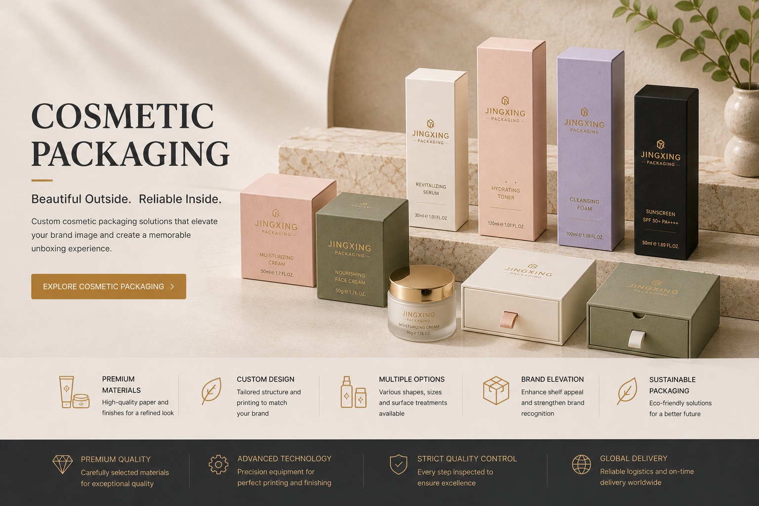 Jingxing cosmetic and perfume packaging banner