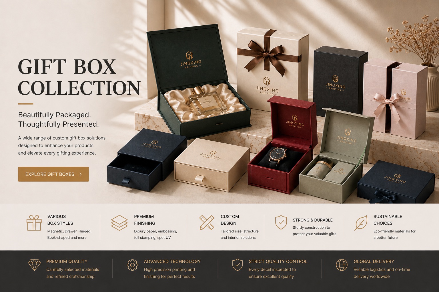Jingxing gift box collection custom rigid packaging banner