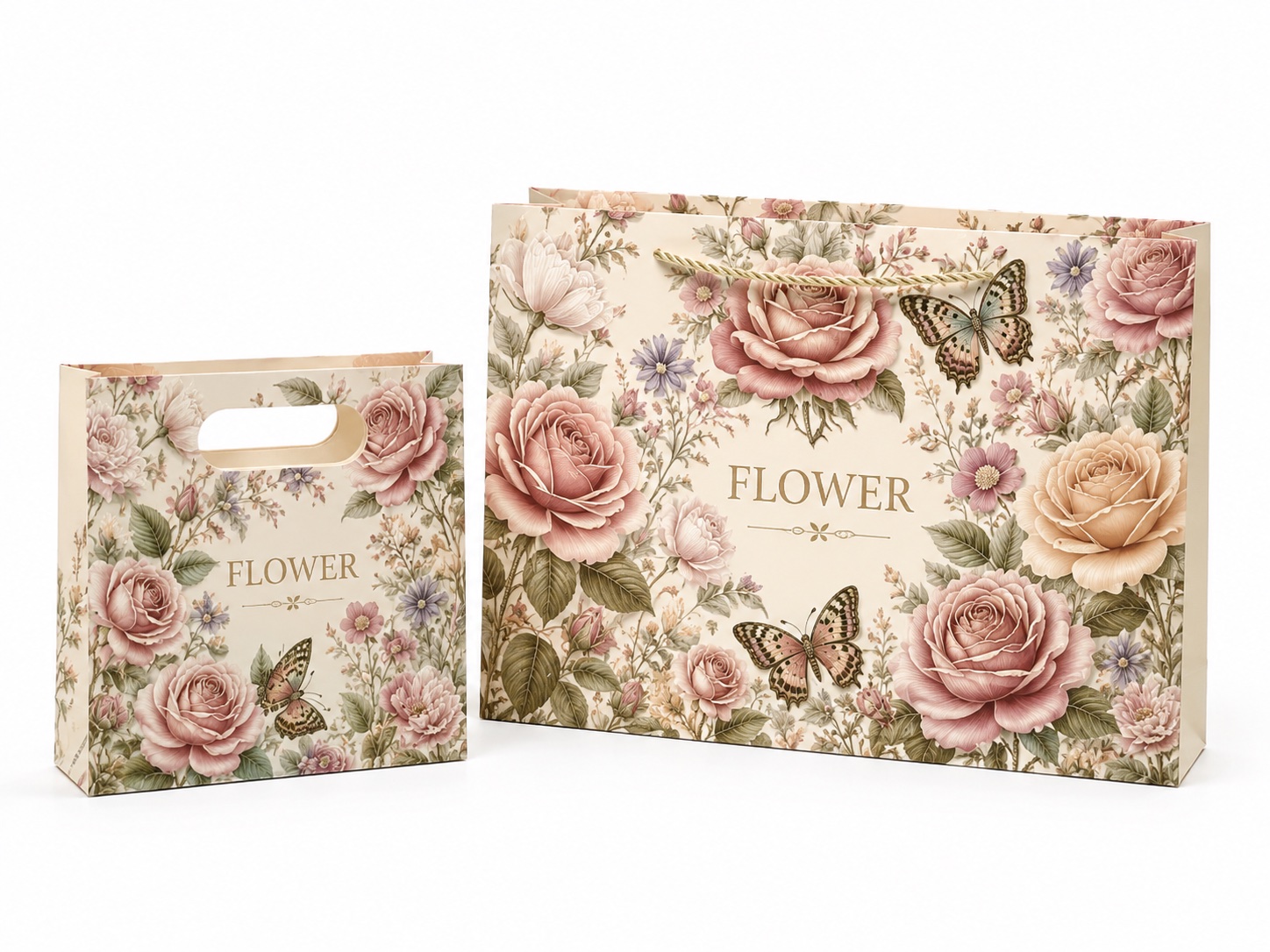 Floral Die Cut Handle Paper Bags